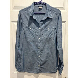 Nike‎ 6.0 Women's Size Large Blue Button Up Shirt Organic Cotton Linen Blend